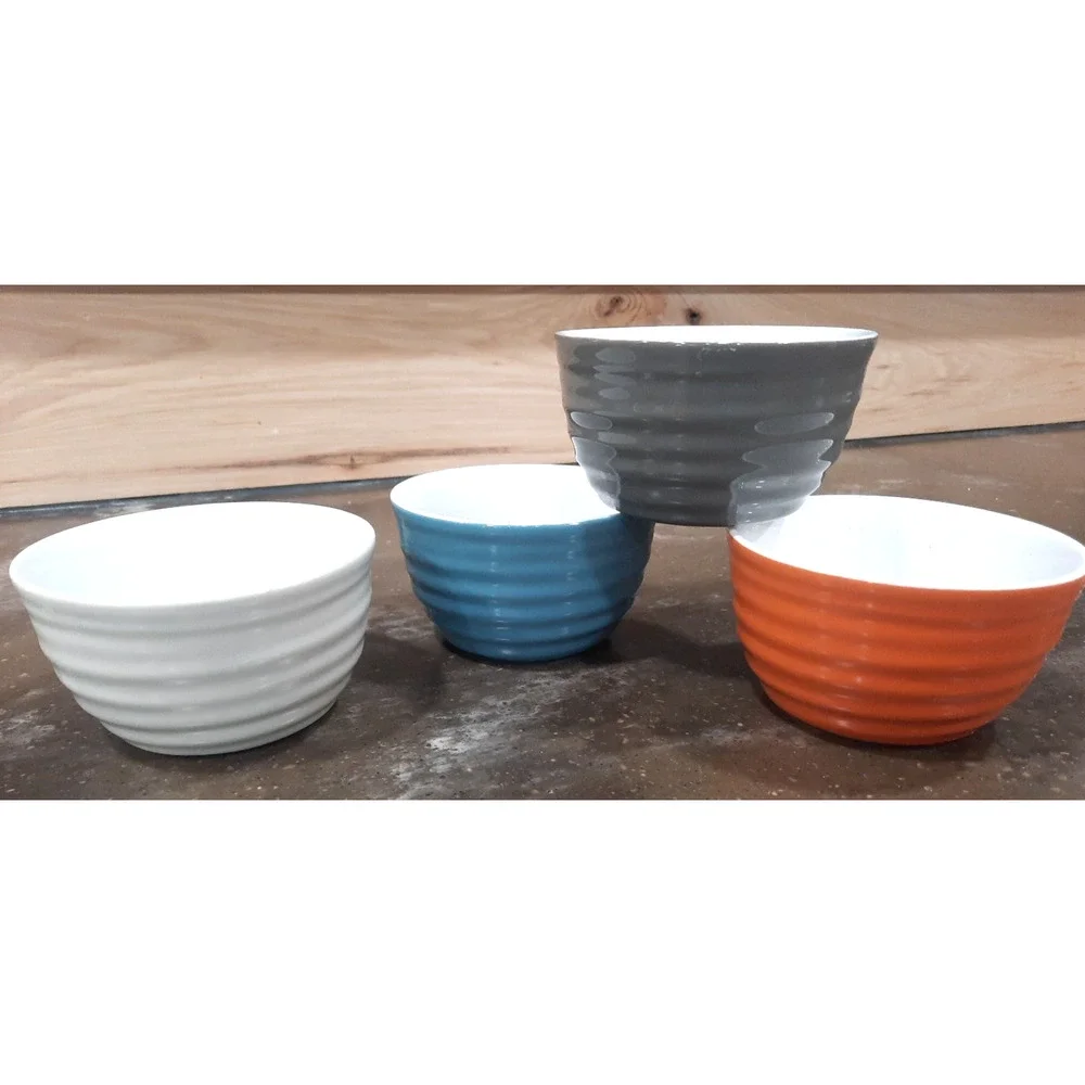 Pier 1 Imports Stoneware Bowls Set 4 Multicolor Ribbed Snack Dessert Condiment